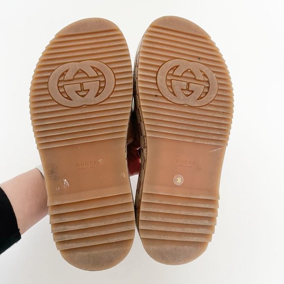 Gucci Angelina GG Platform Slides EU 38 US Women's 8 Tan Sandal Original Logo - Picture 10 of 12